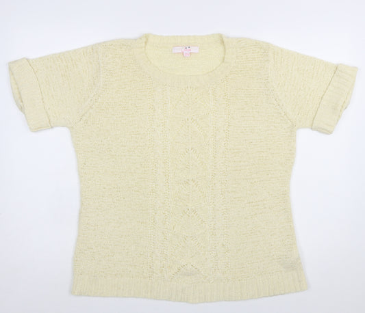 Julipa Women Beige Short Sleeve Open Knit Pullover Jumper Size 16/18