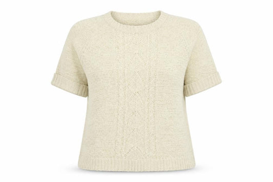 Front view of Julipa Women Beige Short Sleeve Open Knit jumper, size 16/18