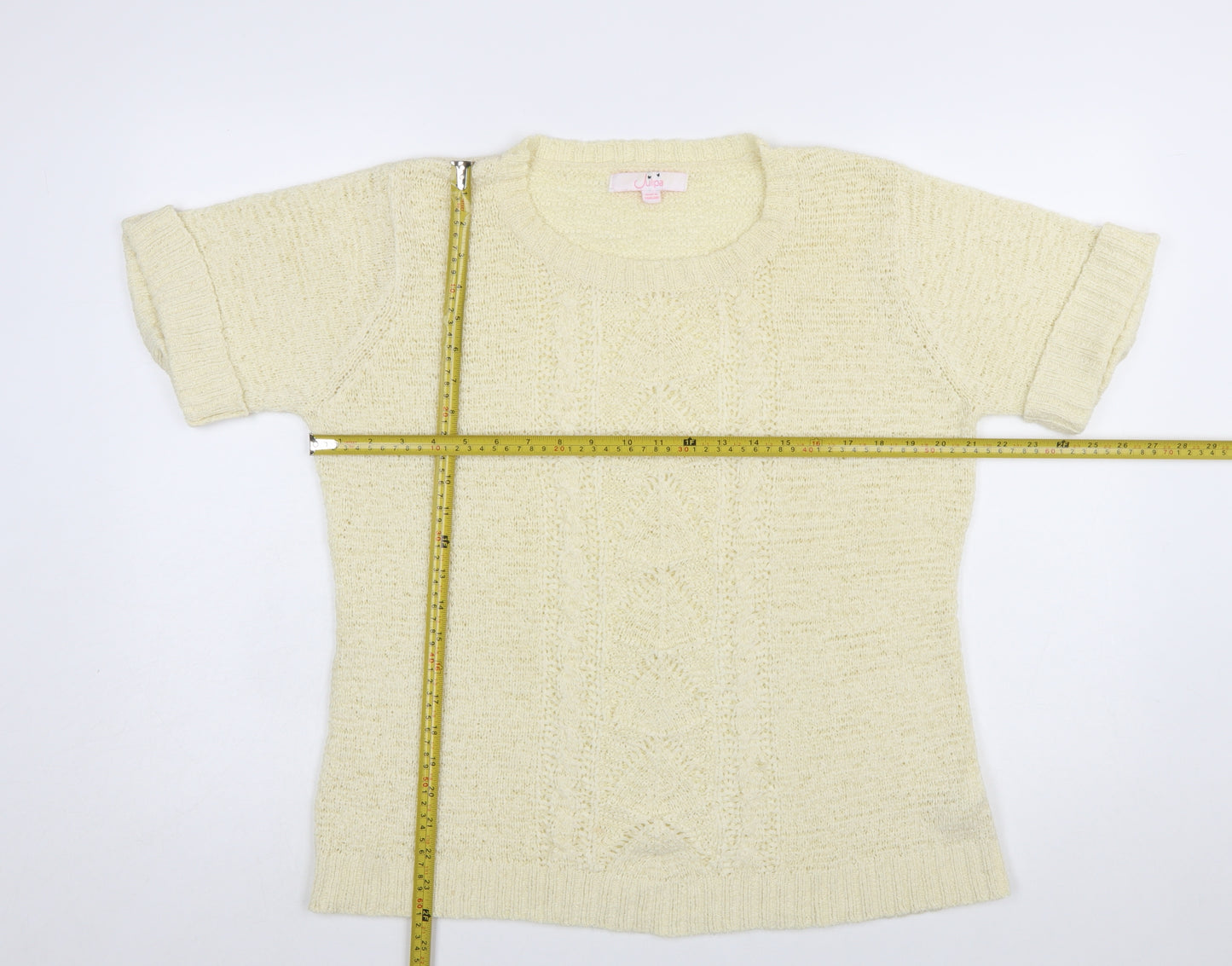 Julipa Women Beige Short Sleeve Open Knit Pullover Jumper Size 16/18