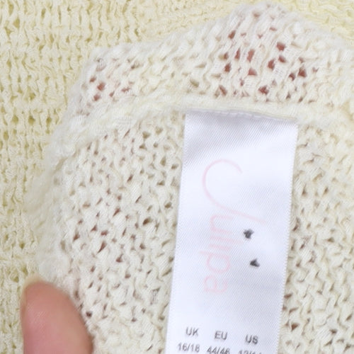 Julipa Women Beige Short Sleeve Open Knit Pullover Jumper Size 16/18