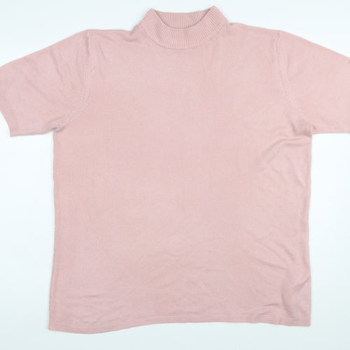Julipa Women Pink Mock Neck Short Sleeve Pullover Jumper Size 20