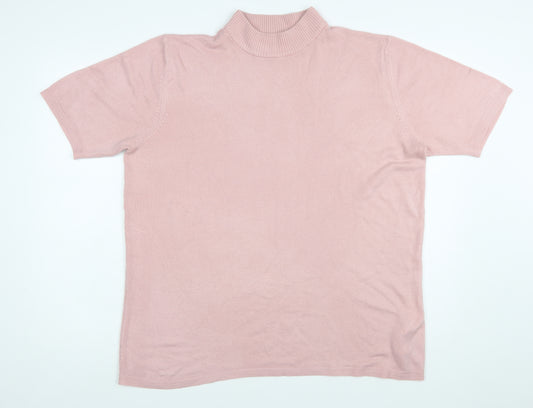 Julipa Women Pink Mock Neck Short Sleeve Pullover Jumper Size 20