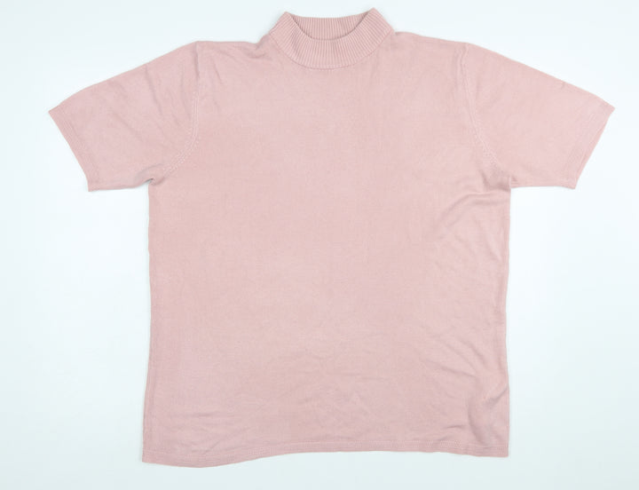 Julipa Women Pink Mock Neck Short Sleeve Pullover Jumper Size 20