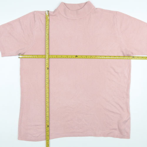 Julipa Women Pink Mock Neck Short Sleeve Pullover Jumper Size 20