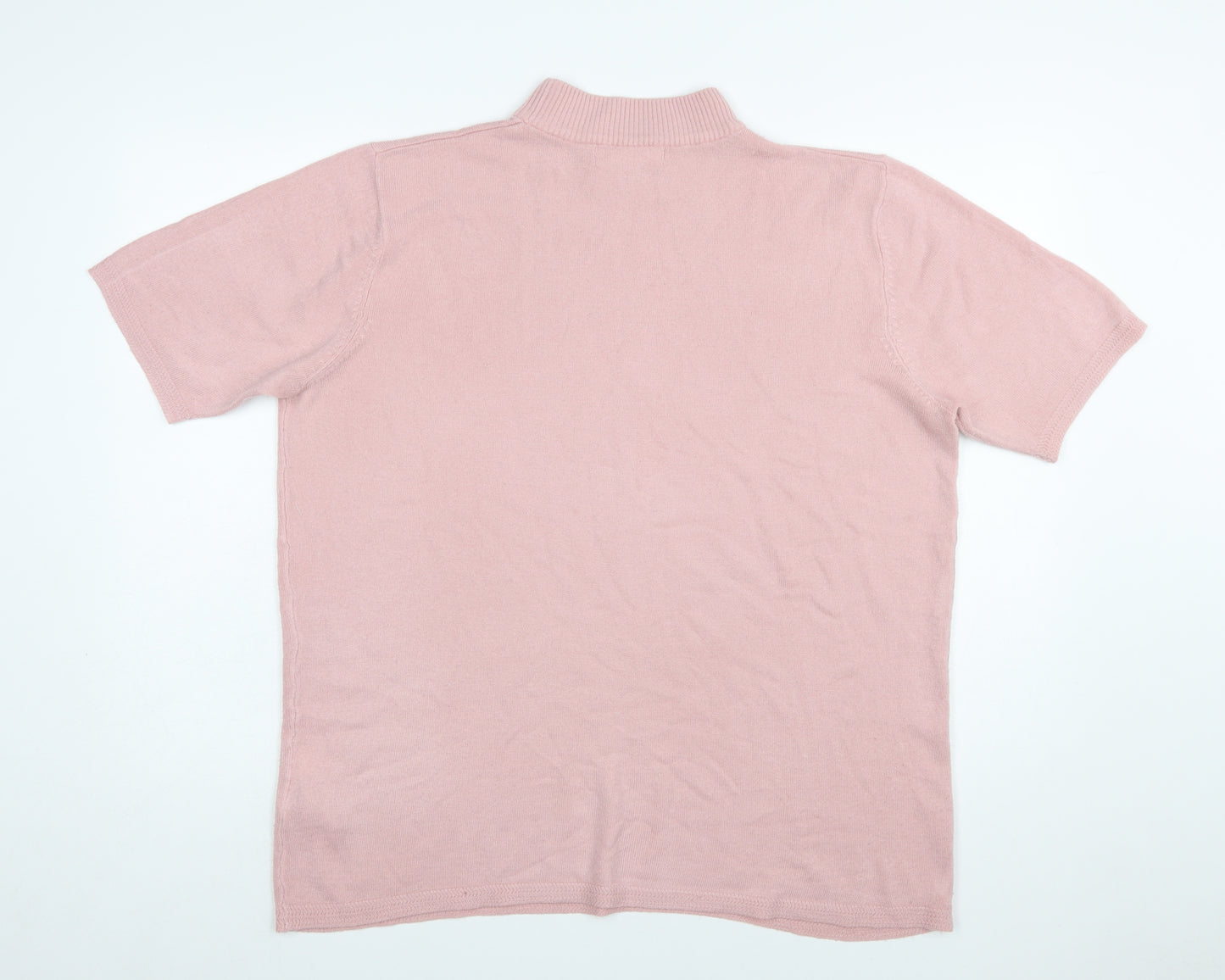 Julipa Women Pink Mock Neck Short Sleeve Pullover Jumper Size 20