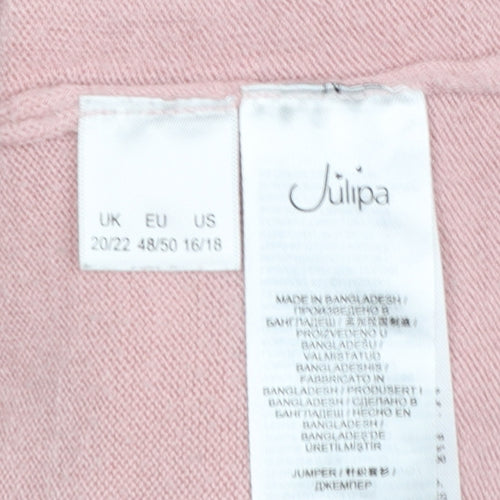Julipa Women Pink Mock Neck Short Sleeve Pullover Jumper Size 20
