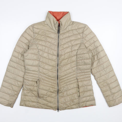 Barbara Lebek Women Beige Puffer Jacket Size 10 Quilted Mid-Length