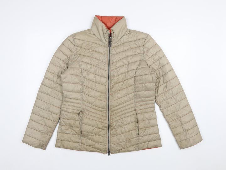 Barbara Lebek Women Beige Puffer Jacket Size 10 Quilted Mid-Length