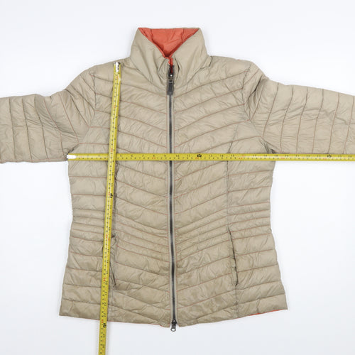 Barbara Lebek Women Beige Puffer Jacket Size 10 Quilted Mid-Length
