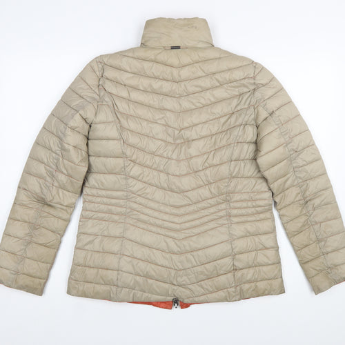 Barbara Lebek Women Beige Puffer Jacket Size 10 Quilted Mid-Length
