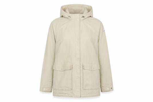 Front view of Columbia Women’s Beige Waterproof Hooded Parka Jacket M