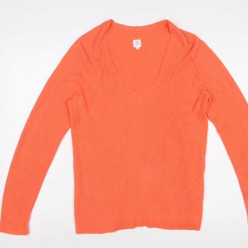 John Lewis Women’s Orange Cotton V-Neck Long Sleeve Jumper Size 10