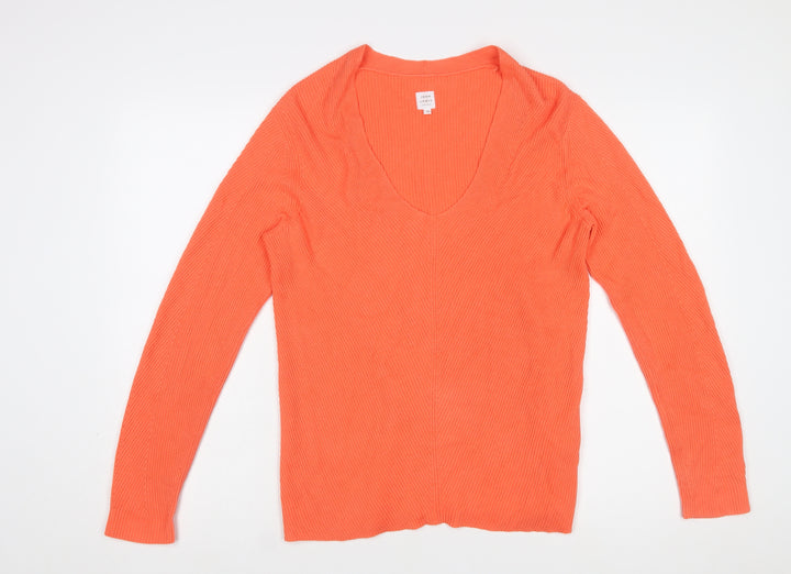John Lewis Women’s Orange Cotton V-Neck Long Sleeve Jumper Size 10
