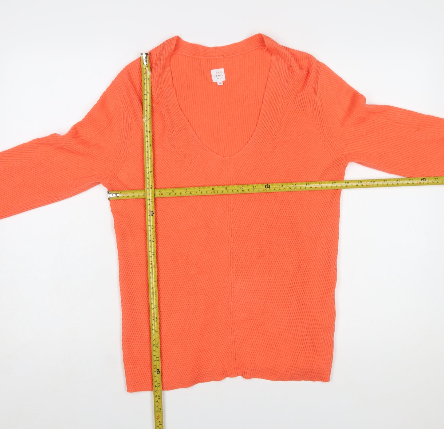 John Lewis Women’s Orange Cotton V-Neck Long Sleeve Jumper Size 10