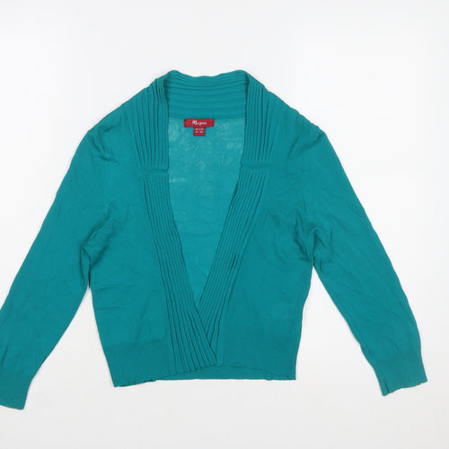Monsoon Women Green Wrap Knit Long Sleeve V-Neck Blouse Size 10