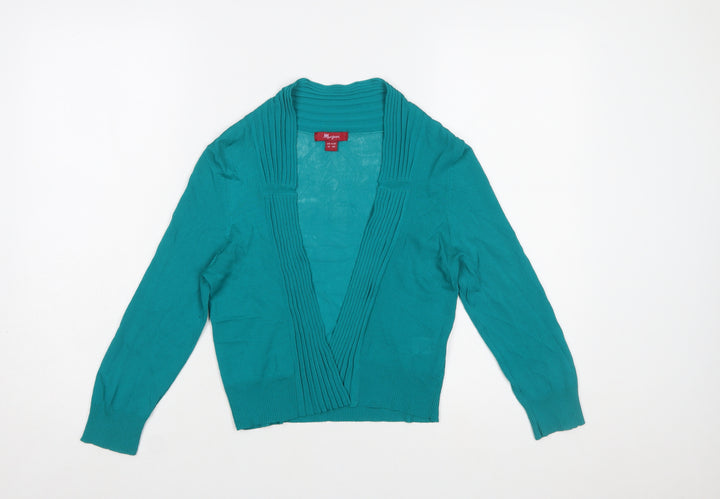 Monsoon Women Green Wrap Knit Long Sleeve V-Neck Blouse Size 10