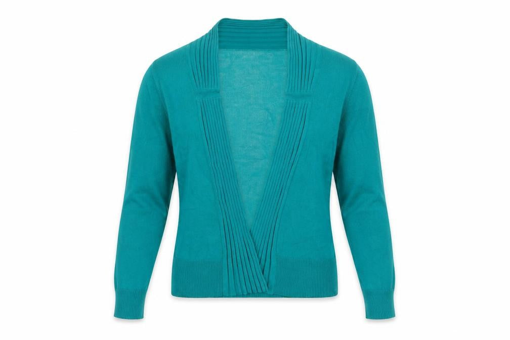 Monsoon Women Green Wrap Knit Long Sleeve V-Neck Blouse Size 10