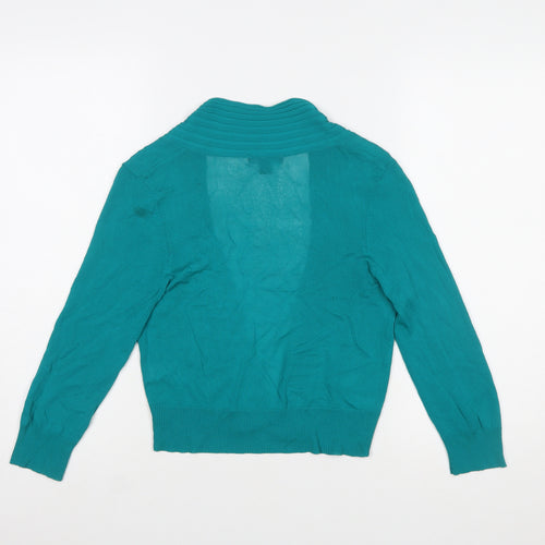 Monsoon Women Green Wrap Knit Long Sleeve V-Neck Blouse Size 10