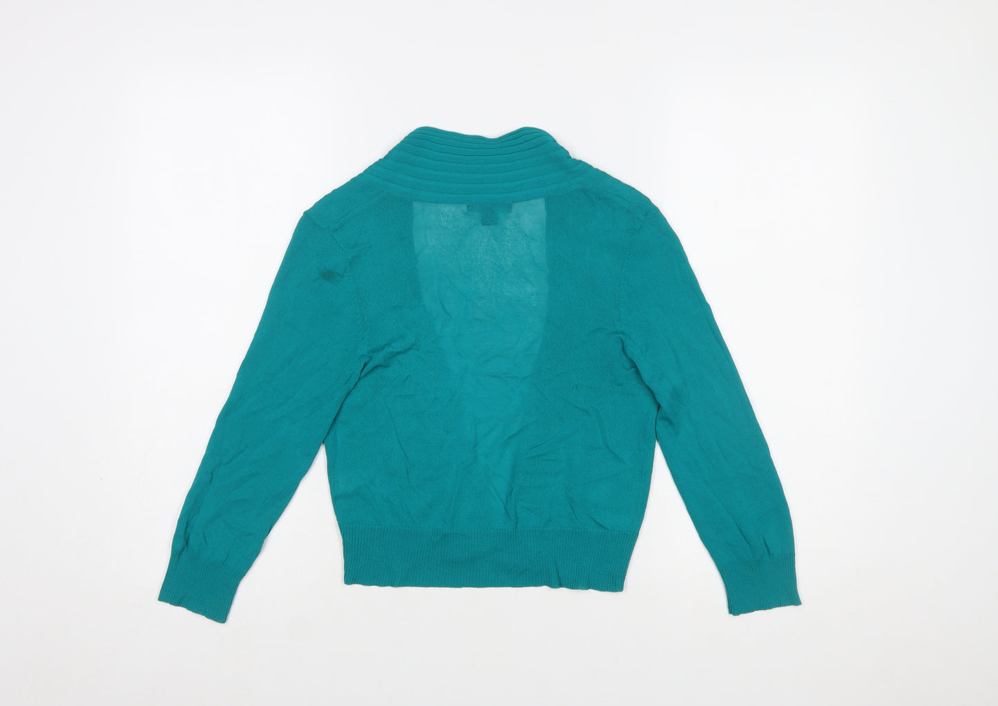 Monsoon Women Green Wrap Knit Long Sleeve V-Neck Blouse Size 10