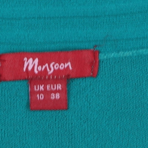 Monsoon Women Green Wrap Knit Long Sleeve V-Neck Blouse Size 10