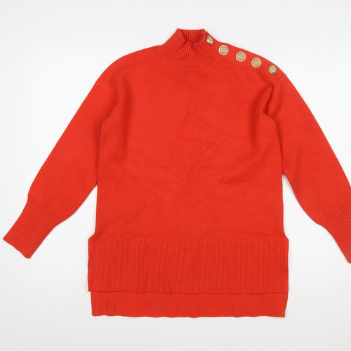 River Island Women's Red Mock Neck Button Detail Jumper Size S