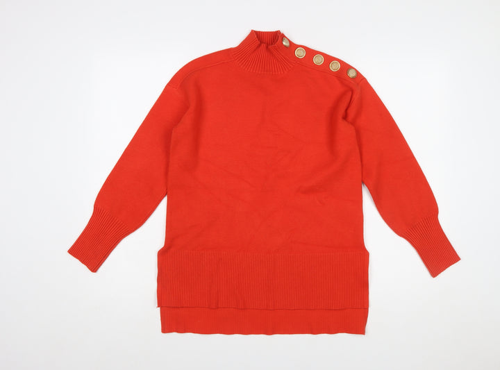 River Island Women's Red Mock Neck Button Detail Jumper Size S