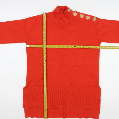 River Island Women's Red Mock Neck Button Detail Jumper Size S