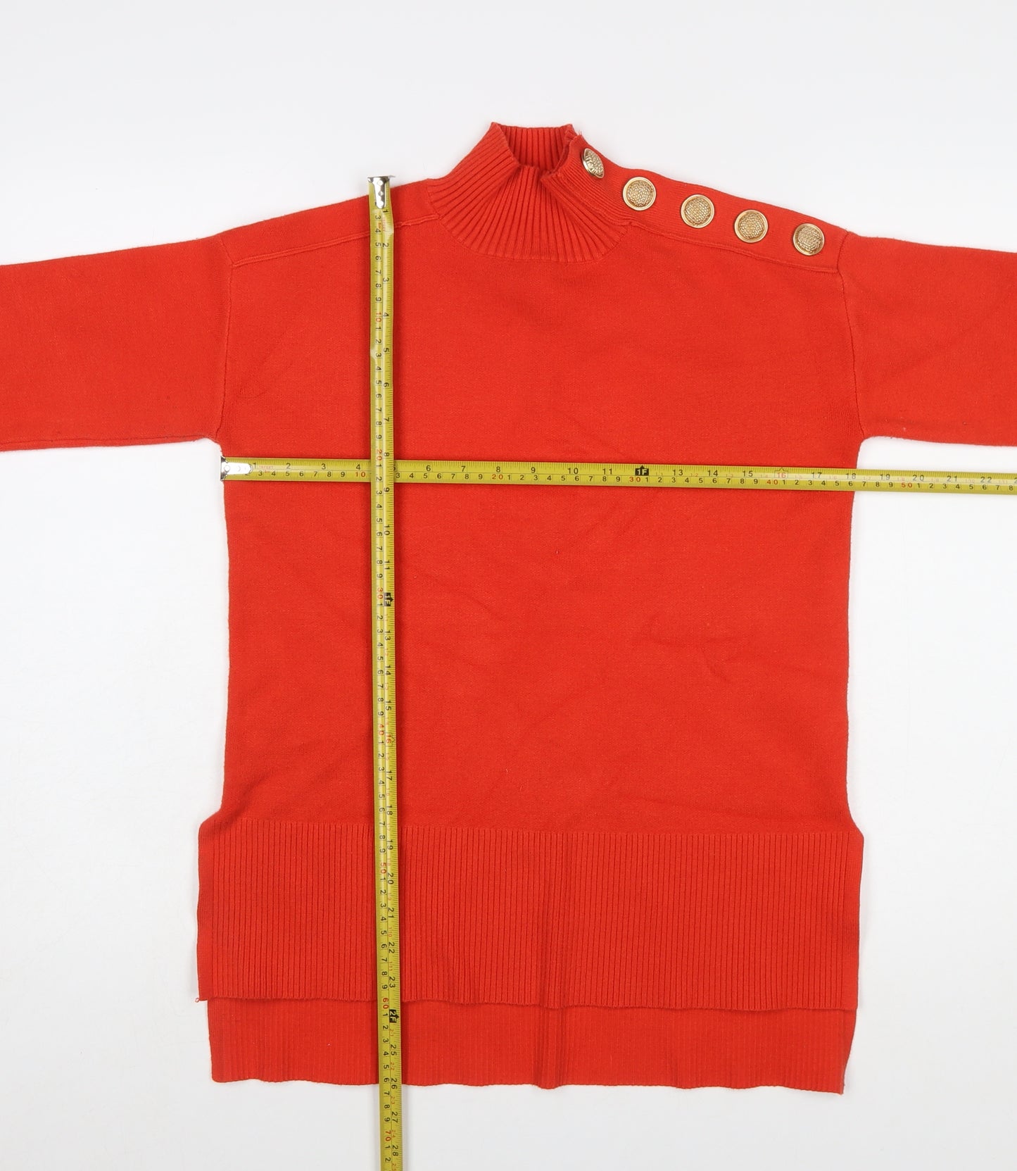 River Island Women's Red Mock Neck Button Detail Jumper Size S