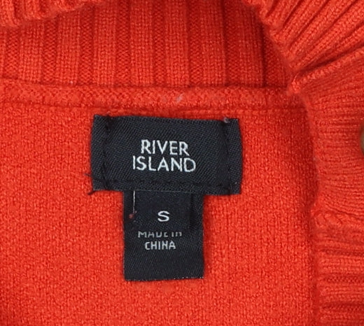 River Island Women's Red Mock Neck Button Detail Jumper Size S