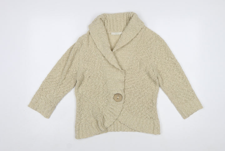 Marks and Spencer Women Beige Wool Blend Chunky Knit Cardigan UK 14
