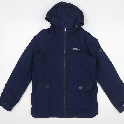 Regatta Boys Blue Hooded Rain Coat Jacket 11-12 Years Polyester