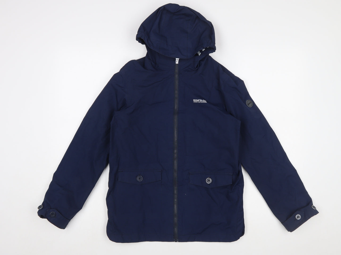 Regatta Boys Blue Hooded Rain Coat Jacket 11-12 Years Polyester
