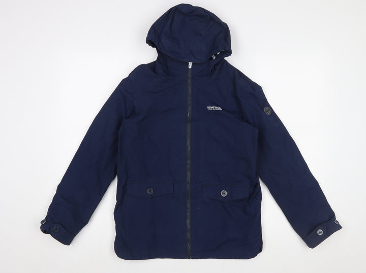 Regatta Boys Blue Hooded Rain Coat Jacket 11-12 Years Polyester