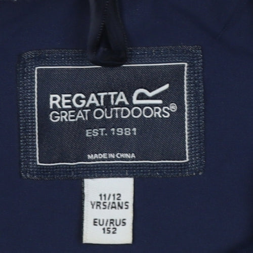 Regatta Boys Blue Hooded Rain Coat Jacket 11-12 Years Polyester