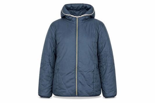 Front view of Nathalie Andersen Women's Blue Hooded Puffer Jacket, size M