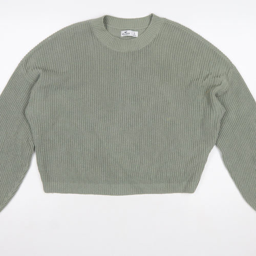 Hollister Women’s Green Chunky Knit Crew Neck Jumper Size S