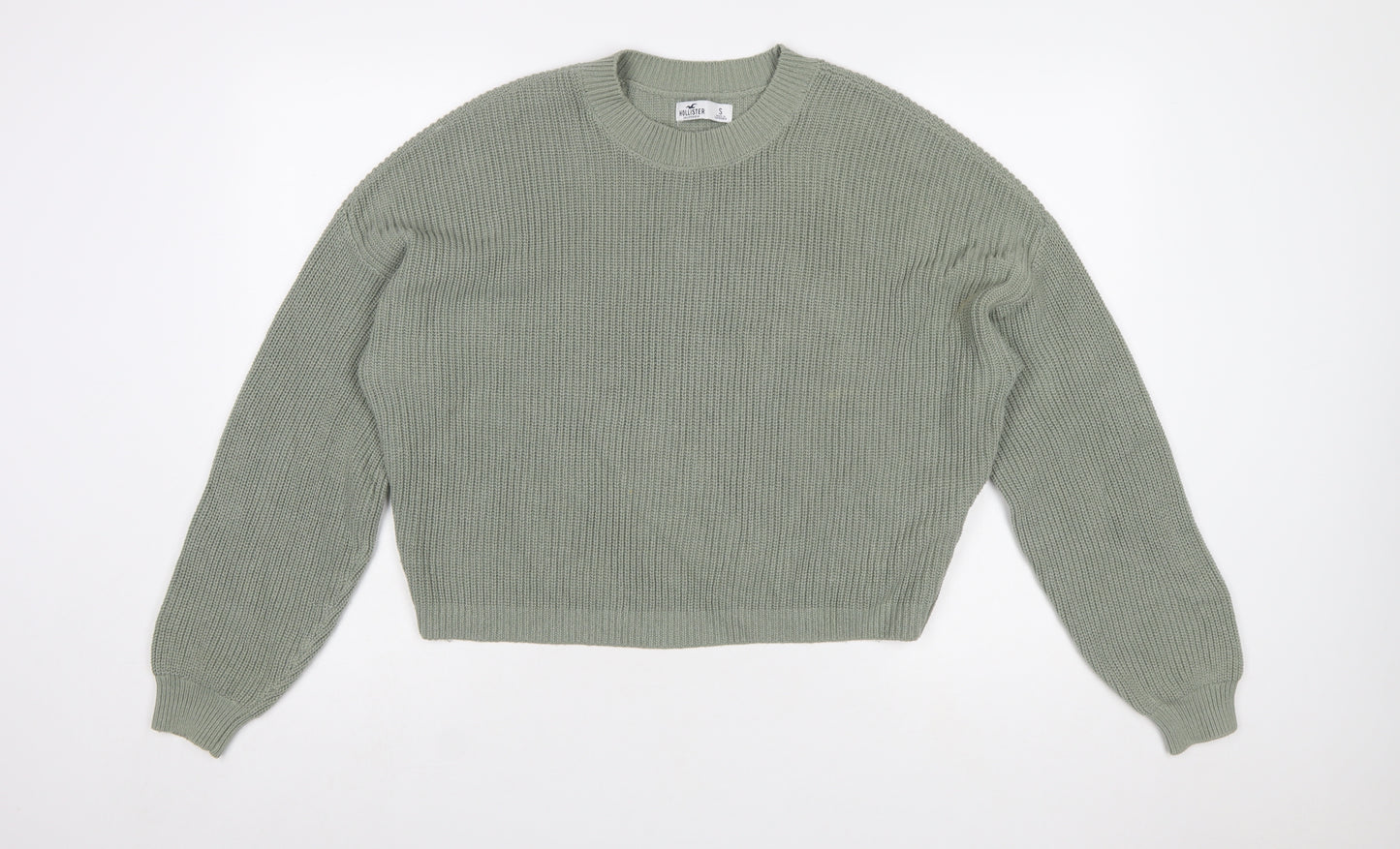 Hollister Women’s Green Chunky Knit Crew Neck Jumper Size S