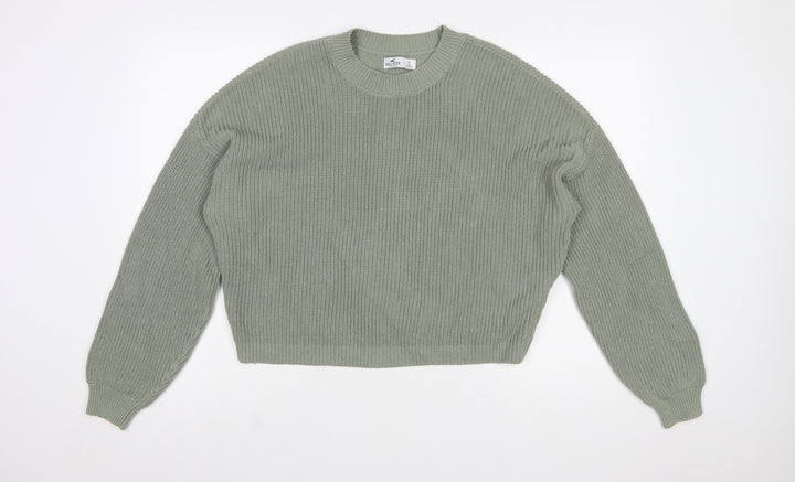 Hollister Women’s Green Chunky Knit Crew Neck Jumper Size S