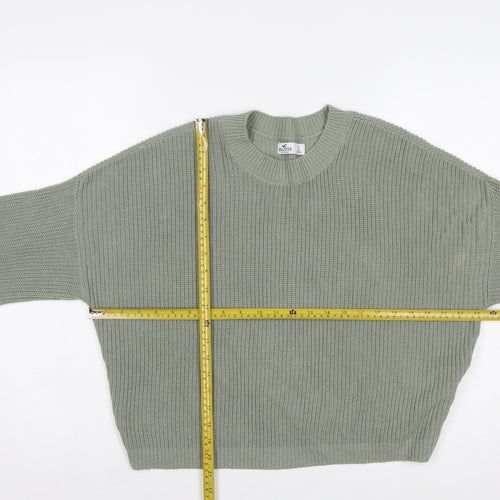 Hollister Women’s Green Chunky Knit Crew Neck Jumper Size S