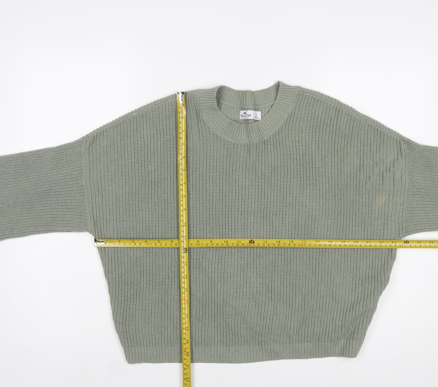 Hollister Women’s Green Chunky Knit Crew Neck Jumper Size S