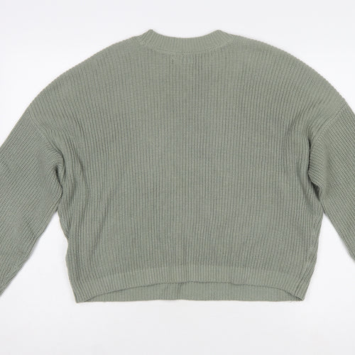 Hollister Women’s Green Chunky Knit Crew Neck Jumper Size S