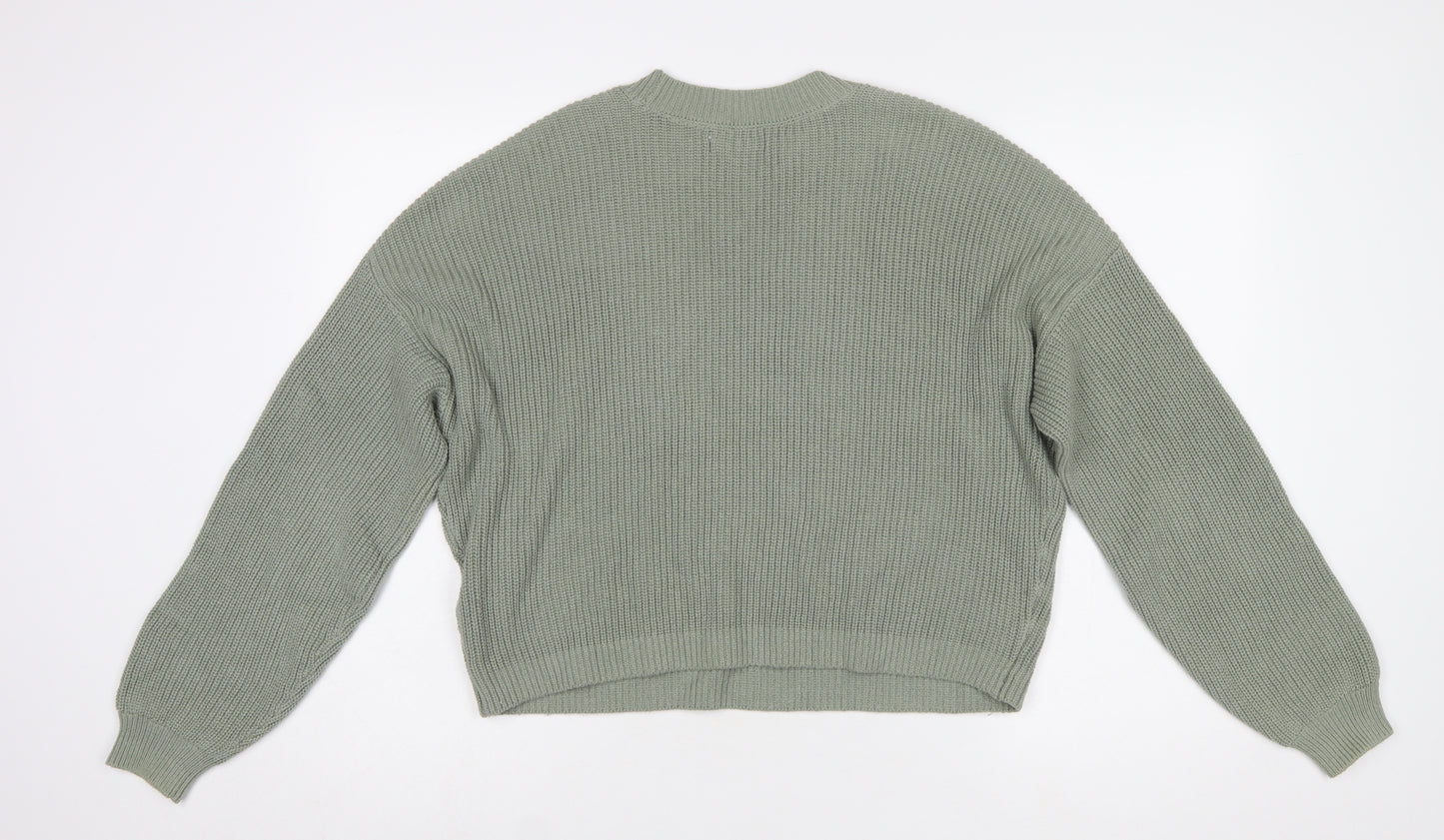 Hollister Women’s Green Chunky Knit Crew Neck Jumper Size S