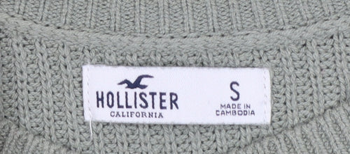 Hollister Women’s Green Chunky Knit Crew Neck Jumper Size S