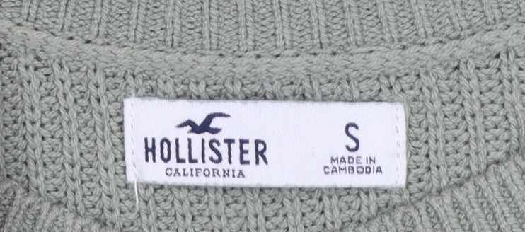 Hollister Women’s Green Chunky Knit Crew Neck Jumper Size S