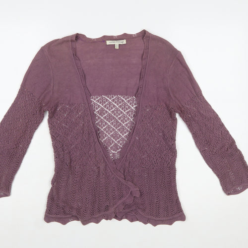 Laura Ashley Women Purple Open Knit Cardigan UK 10