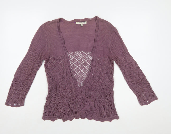Laura Ashley Women Purple Open Knit Cardigan UK 10