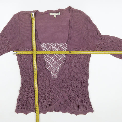 Laura Ashley Women Purple Open Knit Cardigan UK 10