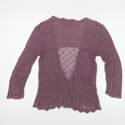 Laura Ashley Women Purple Open Knit Cardigan UK 10