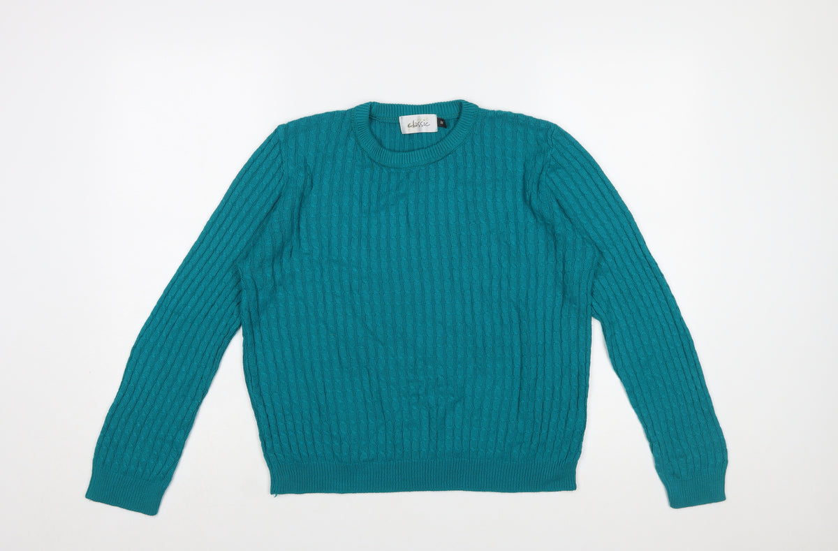 Back view of Classic Women's Green Cable-Knit jumper M