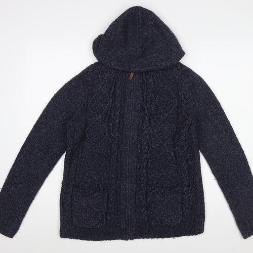 Fat Face Women's Navy Hooded Cable-Knit Full Zip Cardigan Size 12